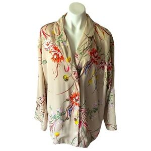 H&M Women’s Light Tan Floral Double Breasted Satin Blouse Size Large